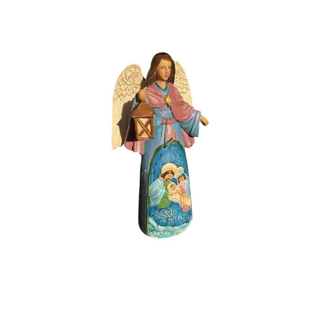 New JIM SHORE 2021 Angel w Holy Scene Ornament Lantern Family Nativity 4-3/4